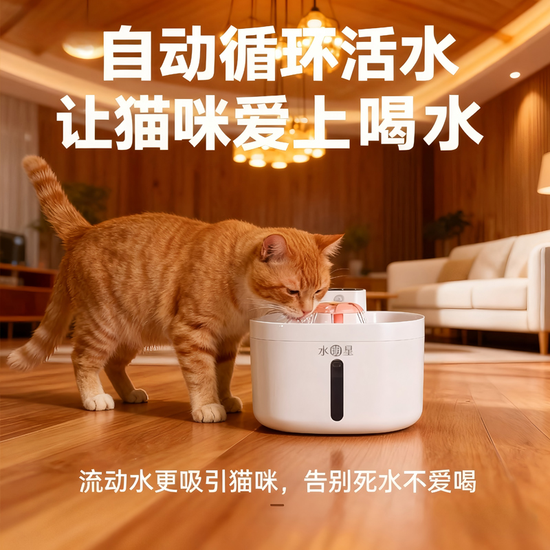 水萌星宠物免插电智能感应饮水器