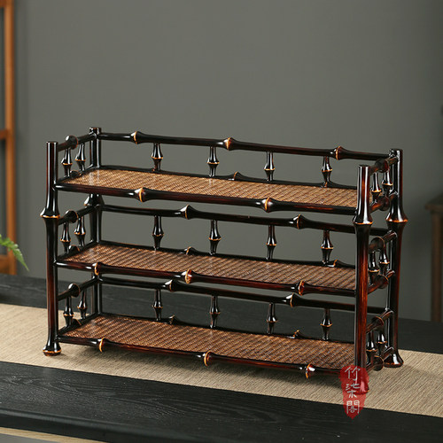 大漆筇竹杯架博古架茶具收纳展示