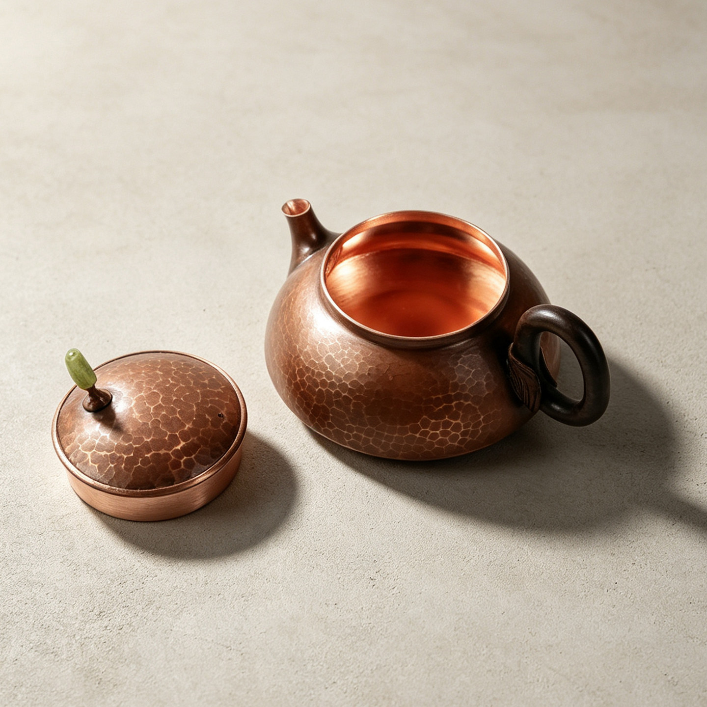 手工锻打锤纹紫铜茶壶泡茶单壶