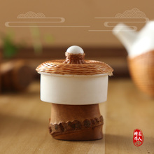 中式竹制手工盖托盖碗功夫茶道配件泡茶壶茶盖盖置茶具配件六君子