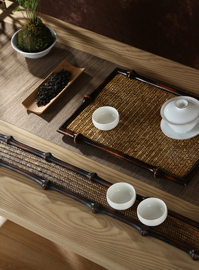 中式禅意筇竹竹编奉茶盘干泡台茶盘茶具茶托盘杯垫茶席茶托竹柒阁