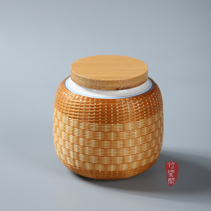 茶叶罐竹丝非遗手工竹编茶具竹陶瓷内胆便携茶叶罐密封茶罐储茶罐,餐饮具,茶道/零配,淘宝优惠券,粉丝福利购,淘宝优惠卷