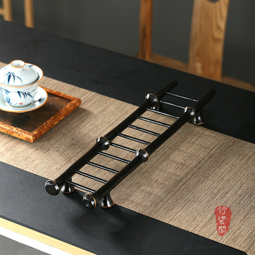 筇竹竹鞭梯形茶杯架茶具收纳摆件