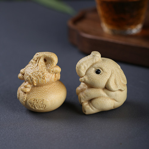 实心竹手工雕刻葫芦文玩把件茶宠