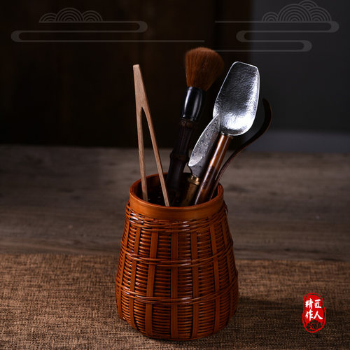 竹编茶具创意竹编笔筒茶具收纳桶