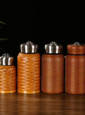 竹柒阁非遗复古手工竹编大容量不锈钢真空大肚杯高保温杯旅行便携