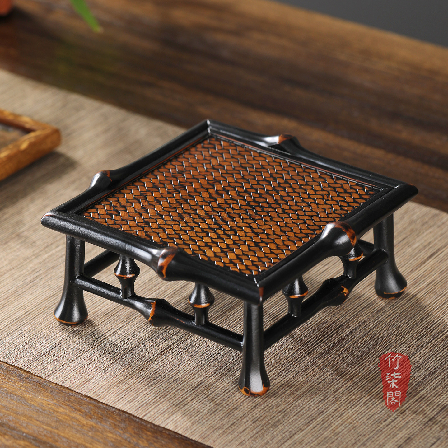 筇竹小茶台茶桌大漆竹编壶承桌面花架花台中式茶具收纳架子茶托,住宅家具,家用茶台/茶桌,淘宝优惠券,粉丝福利购,淘宝优惠卷