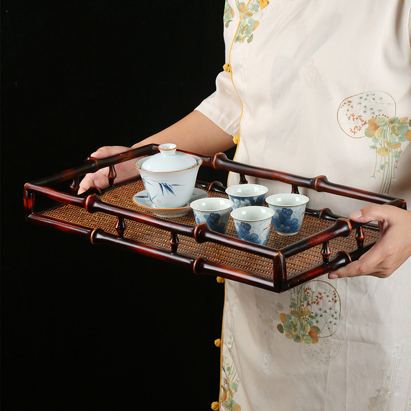 新中式轻奢筇竹家具手工竹编长方形干泡台筇竹茶盘家用茶台收纳盘