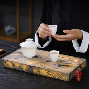 禅意氛围茶室灯石头灯家用壶承茶托盘 岩石干泡茶盘崖石茶台新中式