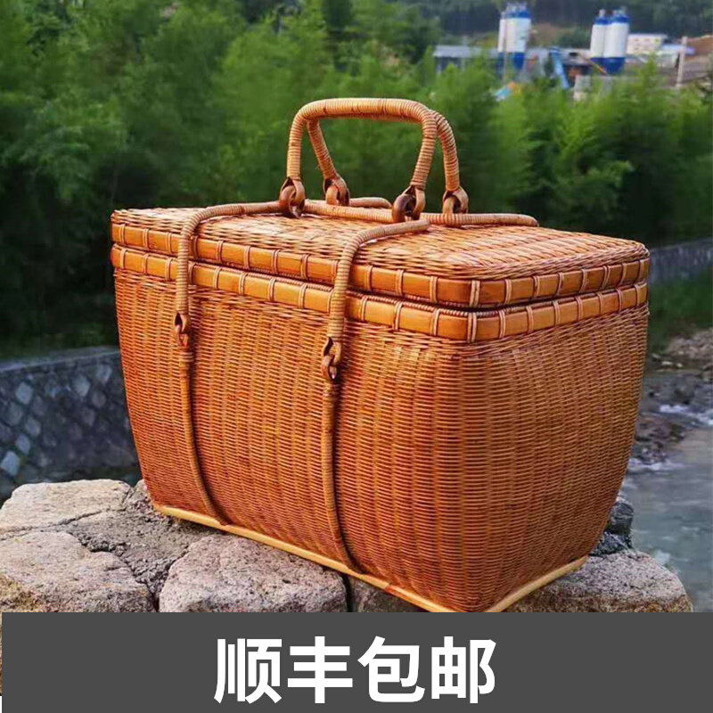 手工竹编夏梦大漆茶收纳箱外出手提包便携出行复古精编人藤箱竹箱