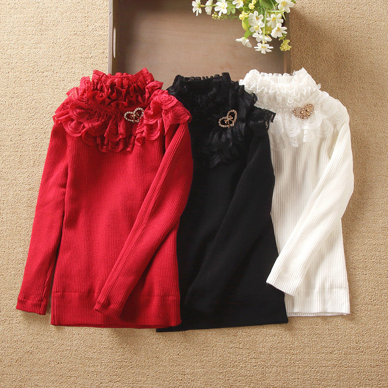 小童装秋冬款女童毛衣套头加绒保暖打底针织衫蕾丝花边领洋气毛衣,童装/婴儿装/亲子装,毛衣/针织衫,淘宝优惠券,粉丝福利购,淘宝优惠卷