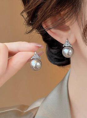 巴黎设计师~轻奢珍珠耳钉女精致耳环气质耳饰玫瑰色2026新款爆款