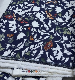 3米纯棉纱卡布料藏蓝色底彩印数码印花