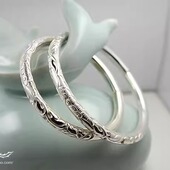 青琐记细版 素年锦时999足银纯手工簪刻牡丹花实心闭口手镯女定制