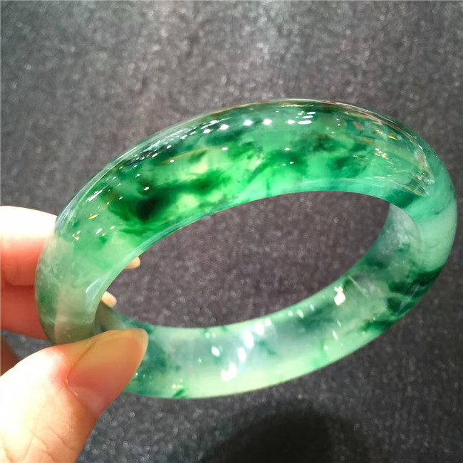 老坑純天然緬甸翡翠手鐲玉手鐲 冰種飄花綠色翡翠玉鐲子A貨帶證書