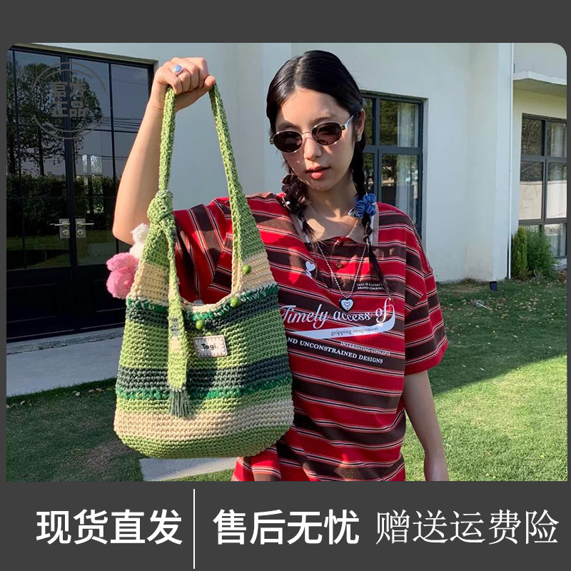 Tagi.机灵果子手串珠大容量可调节休闲包新肩斜挎包编织图片