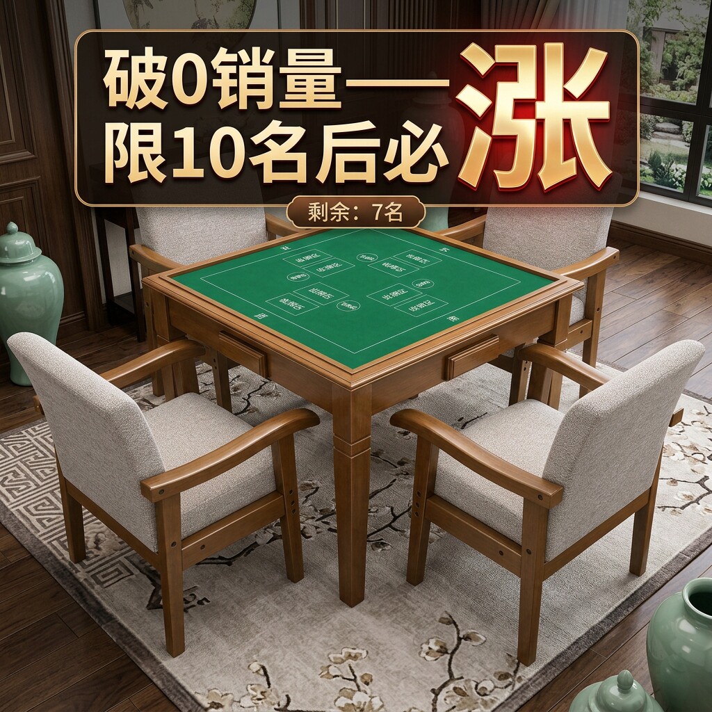 实木掼蛋桌麻将象棋桌面实木家具中式带椅凳多功能正方形木质送装