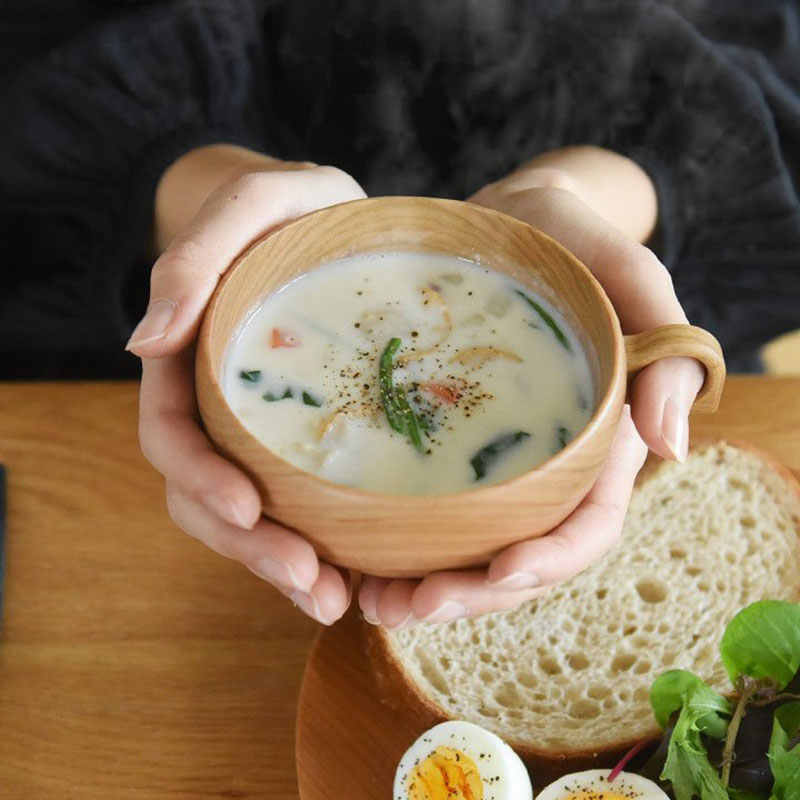 【现货】手工天然手柄樱木碗日本小田原SONOBE纯色圆形家用汤饭碗