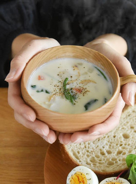 手工天然手柄樱木碗小田原SONOBE纯色圆形家用汤饭碗日本直邮