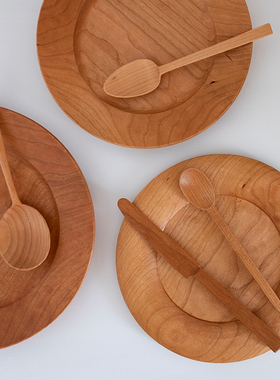 石井宏治 樱桃木圆形平盘 手作木工作家 餐盘碟 日本直邮