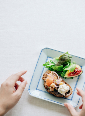 有田烧 手绘染付角皿/长角皿 溪山窯 方盘长盘平盘 日本直邮