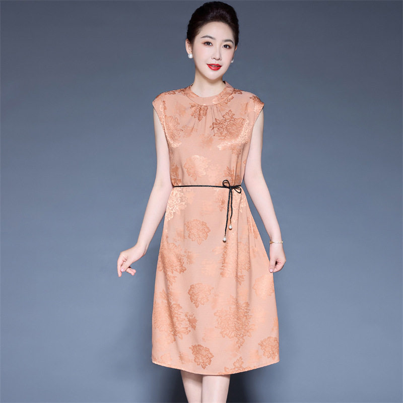 潮唯品会特卖清仓特价处理断码无袖真丝桑蚕丝连衣裙女装品牌正品
