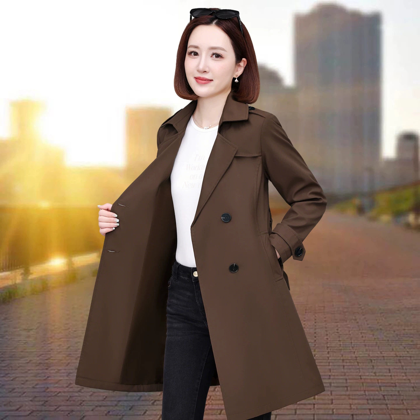 潮唯品会特卖清仓特价处理断码女装中长风衣品牌品牌春秋新款外套