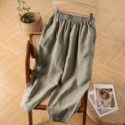 潮唯品会特卖清仓特价亏本处理棉麻哈伦裤九分裤断码女装品牌正品