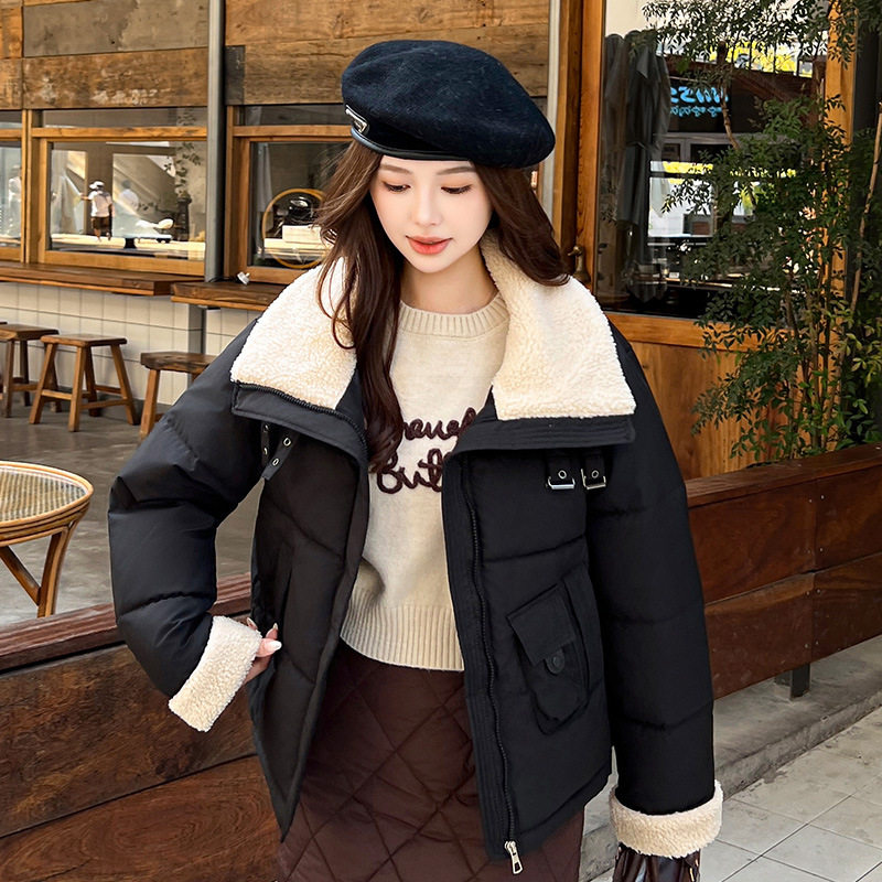 潮唯品会特卖断码清仓处理小个子加厚羊羔毛棉服棉衣女装品牌正品