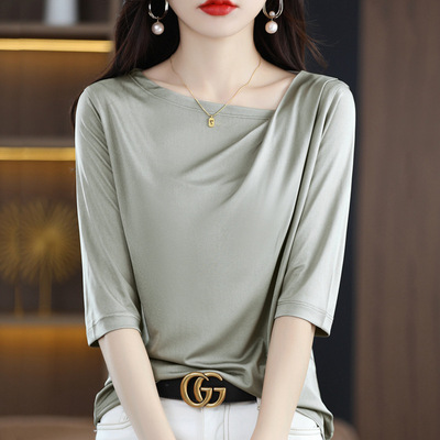 潮唯品会特卖清仓特价处理断码短袖桑蚕丝真丝上衣女装品牌正品夏