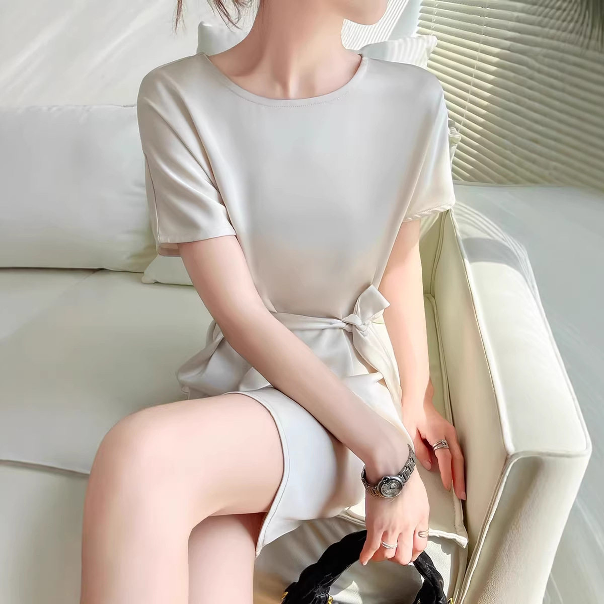 潮唯品会特卖清仓特价处理断码短袖真丝桑蚕丝连衣裙女装品牌正品
