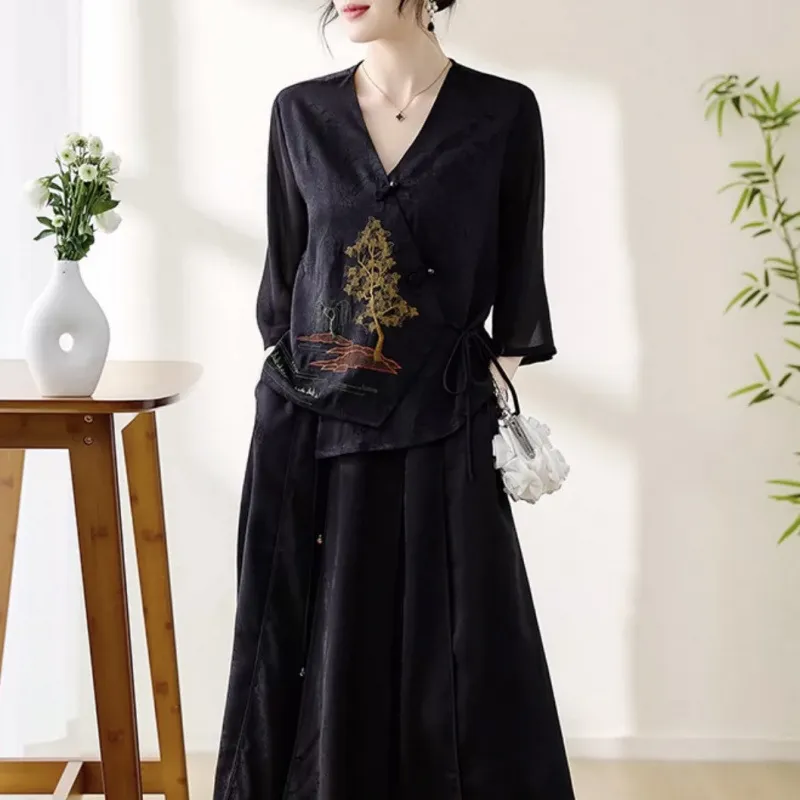 唯品会特卖清仓处理断码女装香云纱真丝桑蚕丝套装品牌正品春秋夏