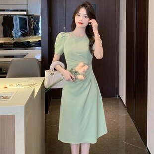 潮唯品会特卖处理断码短袖收腰真丝桑蚕丝连衣裙女装品牌