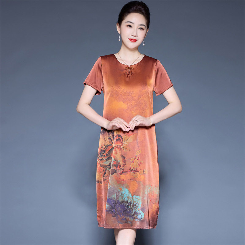 唯品会特卖清仓特价处理断码香云纱真丝桑蚕丝连衣裙女装品牌正品