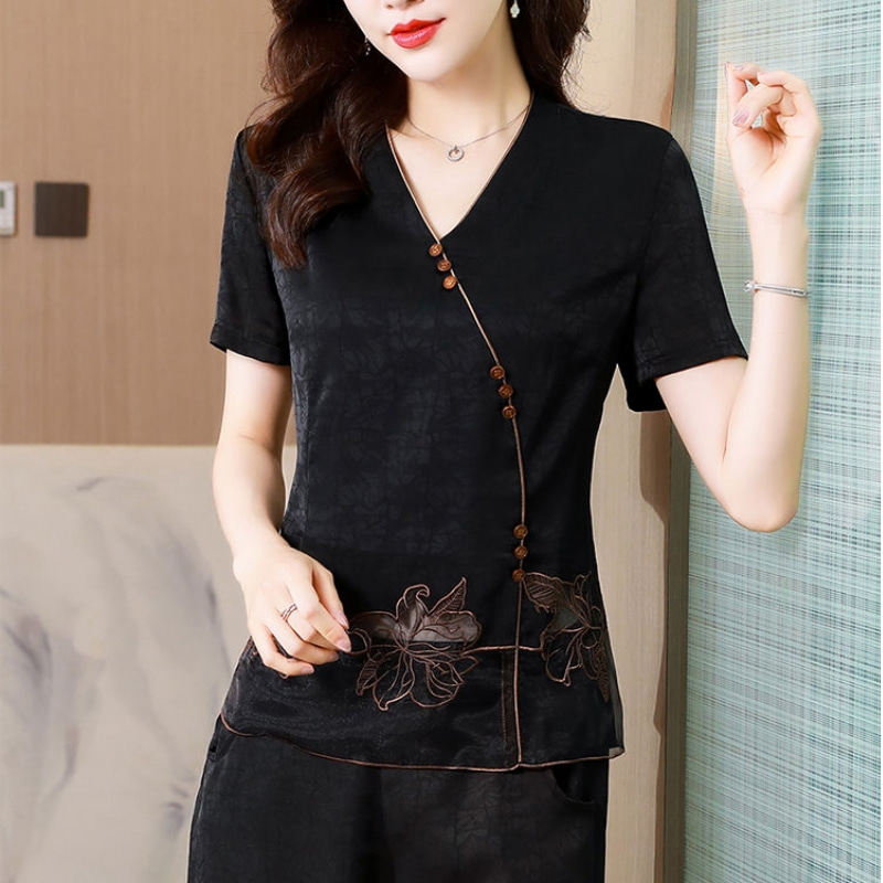 官网特卖唯品会京东香云纱真丝桑蚕丝上衣断码夏女装千百惠旗舰店