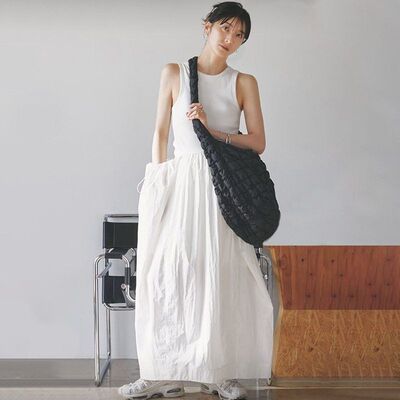 新款日系风无袖侧插袋高腰修身