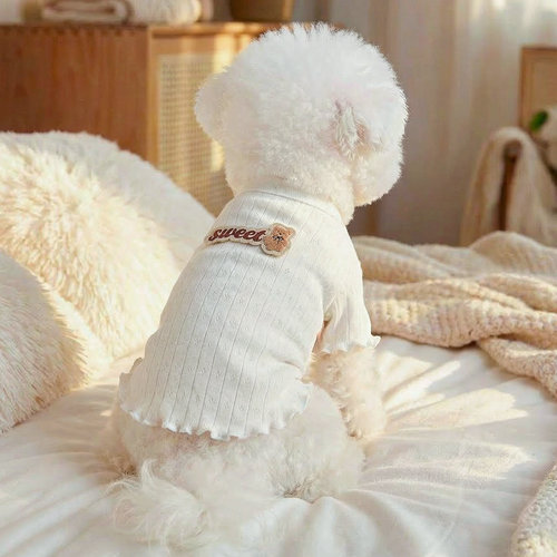 泡米酱甜心小熊针织衫白色宠物衣服狗睡衣泰迪比熊猫咪秋日居家服