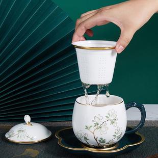 茶杯 高淳陶瓷春和景明4头带盖骨瓷茶杯家用单个骨瓷轻奢高端中式