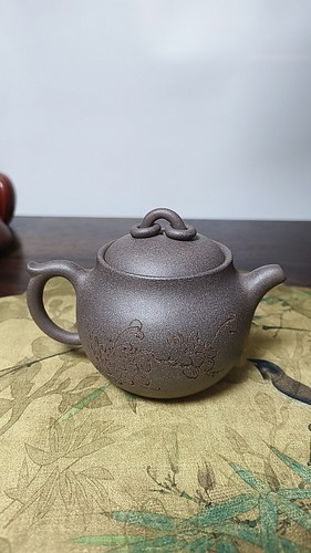 宜兴紫砂壶原矿紫泥天青泥全手工双圈圆壶容量300cc茶具茶壶礼品