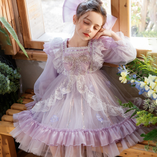 儿童春季新款公主裙 2026女童气质甜美蓬蓬纱长袖蛋糕连衣裙子