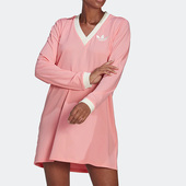 三叶草女子针织运动休闲V领长袖 Adidas 阿迪达斯正品 连衣裙IB2050