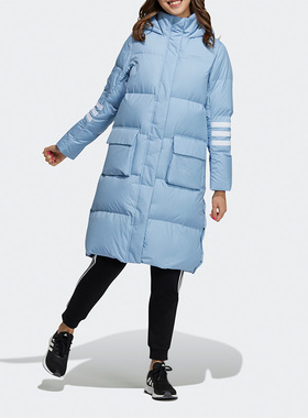 Adidas/阿迪达斯正品Neo冬季女子中长款保暖连帽运动羽绒服H18622