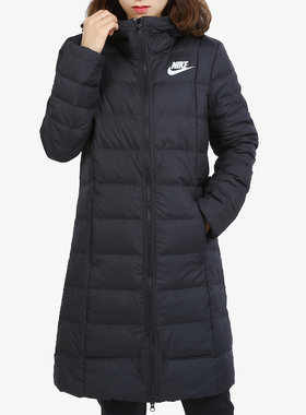 nike女连帽保暖中长款运动羽绒服