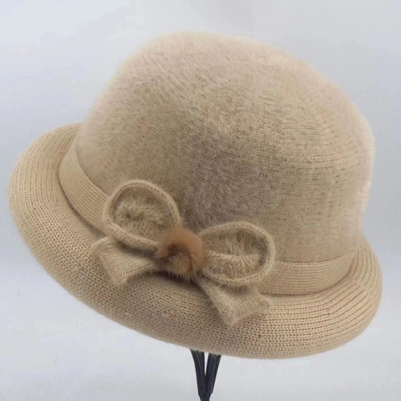 老人保暖帽子女士新款时尚盆帽奶奶水貂防针织冬帽秋冬季妈妈帽绒