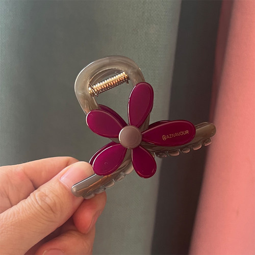 Aznavour韩国阿兹娜AZ新品抓夹 百搭甜美花朵鲨鱼夹短款盘发发抓