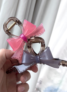 韩国进口发饰 百搭蝴蝶结透明果冻色抓夹大号鲨鱼夹盘发发抓发夹