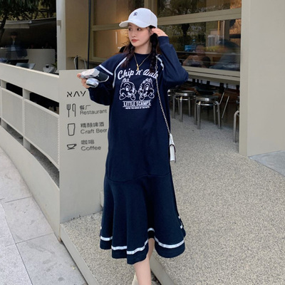 韩版宽松卡通印花鱼尾卫衣裙