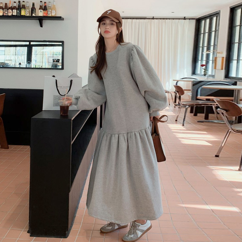 韩国冬季加绒复合宽松鱼尾卫衣裙