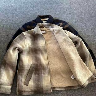 外贸男士秋冬加绒保暖复古格子翻领加厚衬衫夹克衫外套上衣