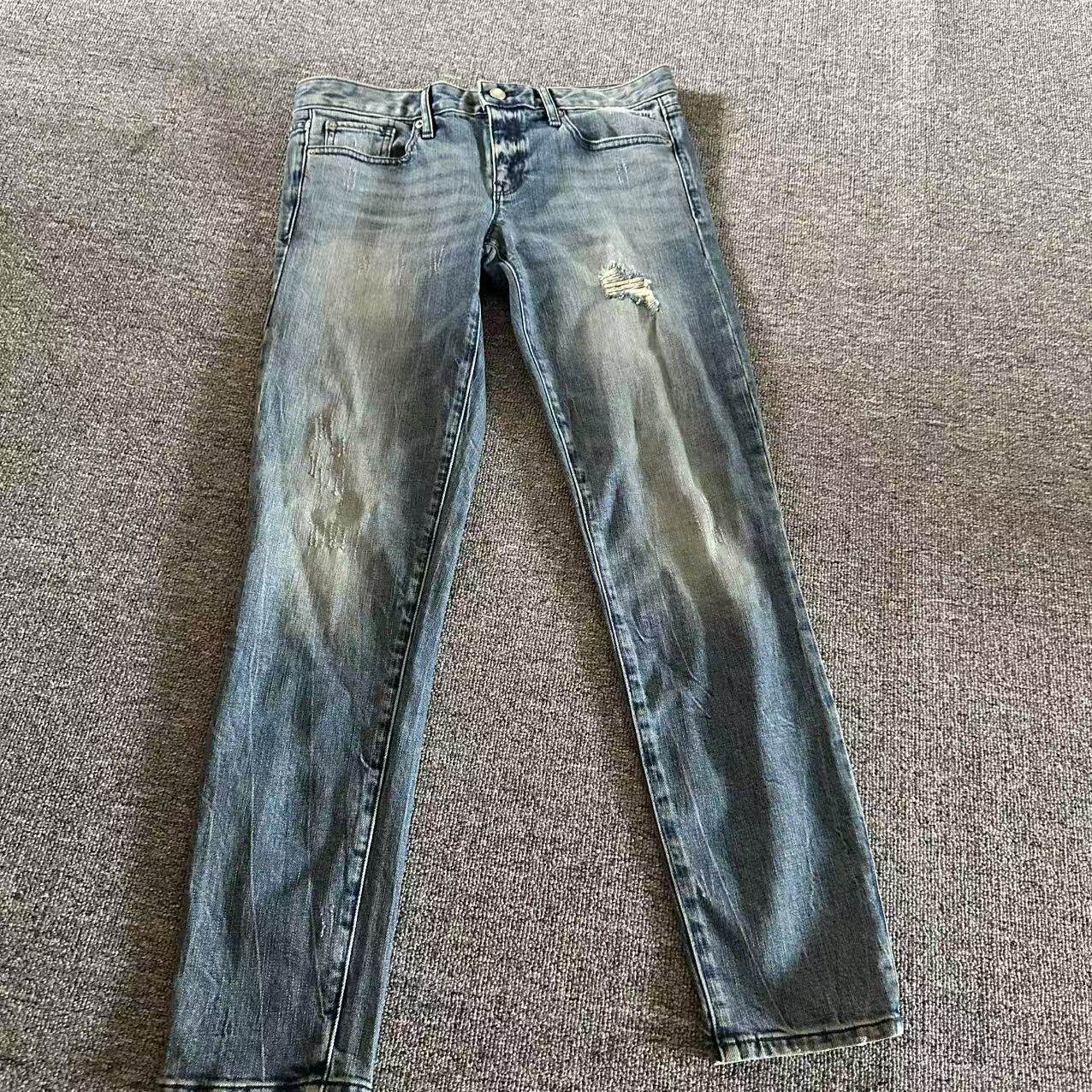 外贸孤品，春秋女士牛仔小脚裤 修身中低腰紧身复古磨白九分裤